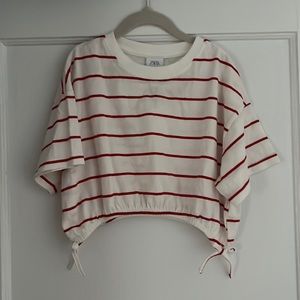 Zara Girls Elasticized Striped Cropped T-Shirt - Size 8 Years (128)
